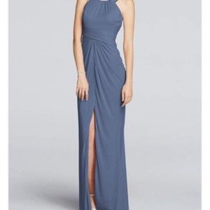 David's Bridal Steel Blue Bridesmaid's Dress